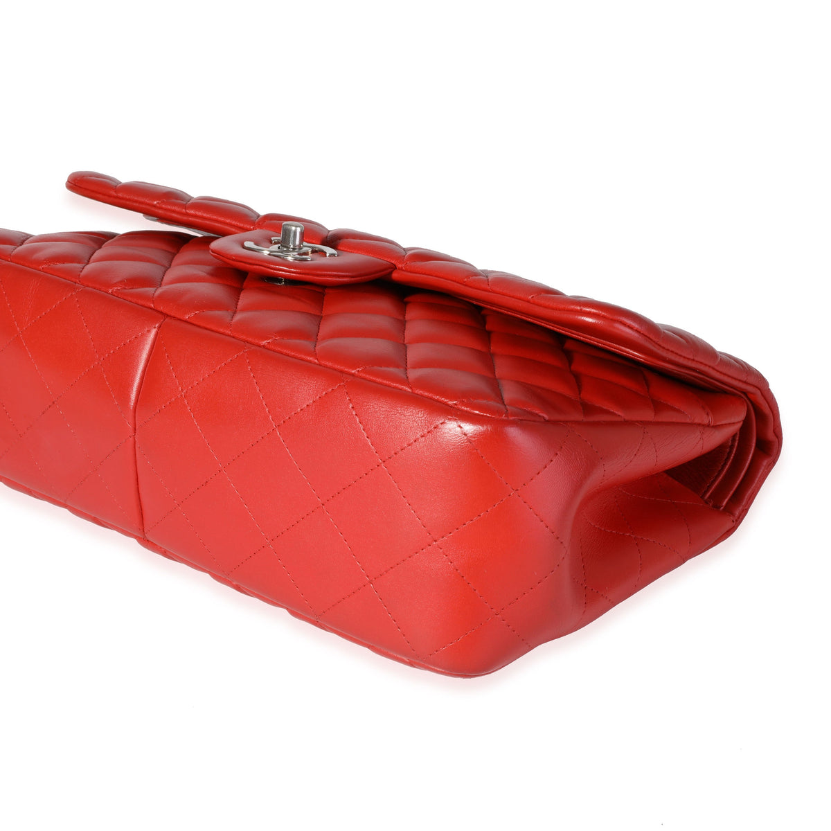 CHANEL Red Quilted Lambskin Classic Jumbo Double Flap Bag