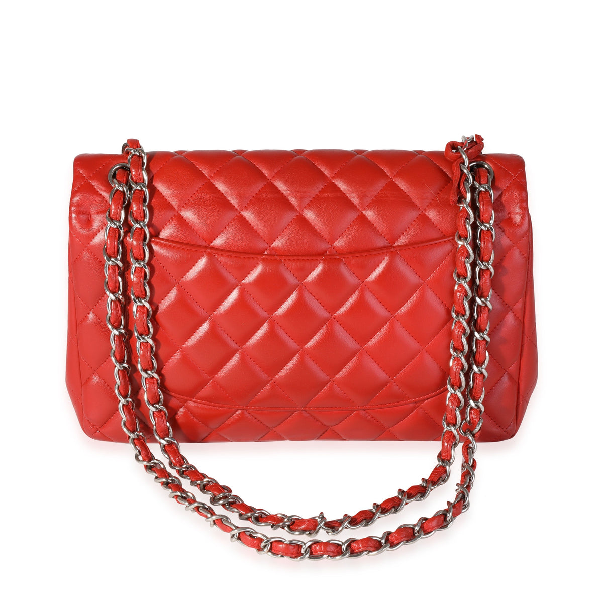 CHANEL Red Quilted Lambskin Classic Jumbo Double Flap Bag