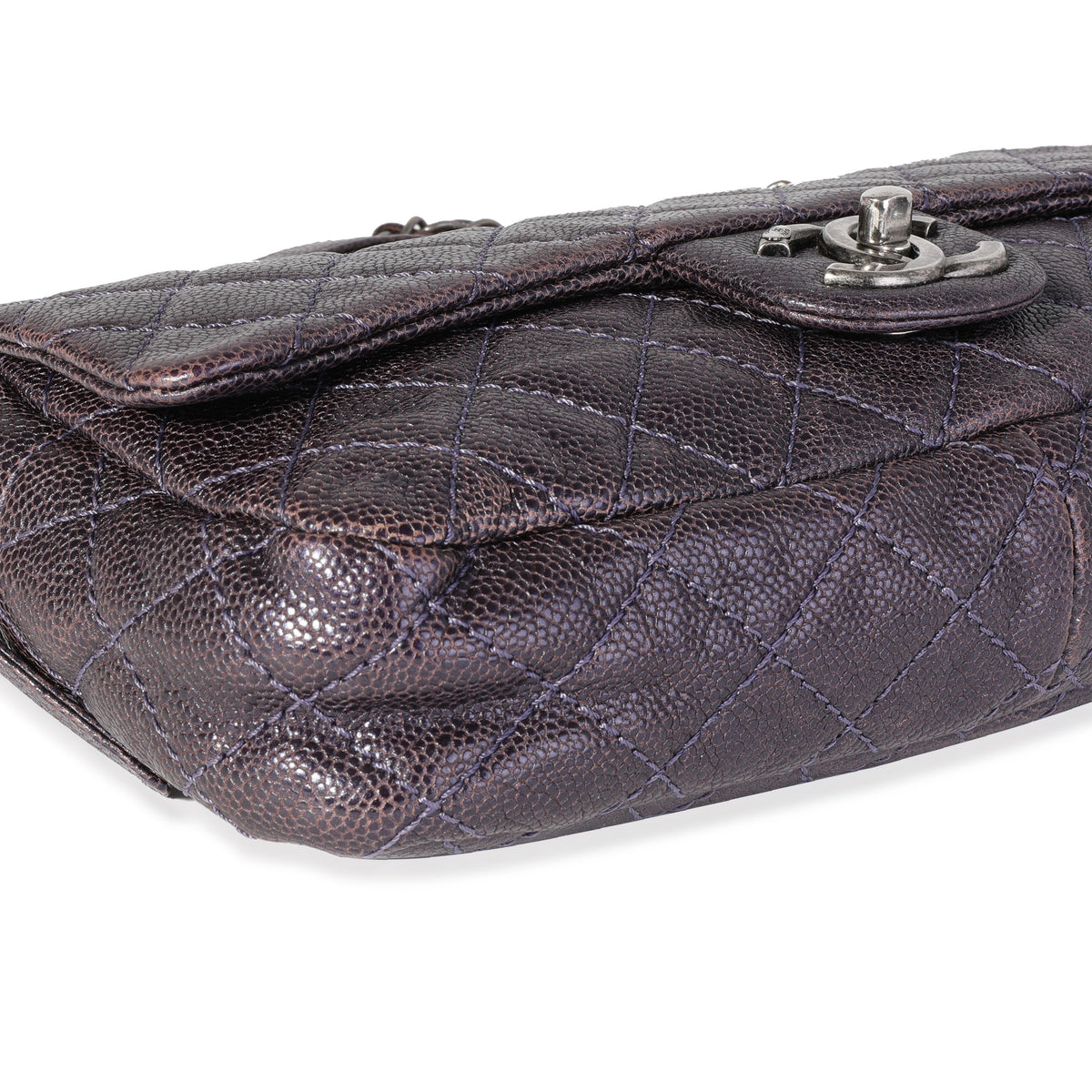 CHANEL Purple Quilted Caviar Easy Flap Bag