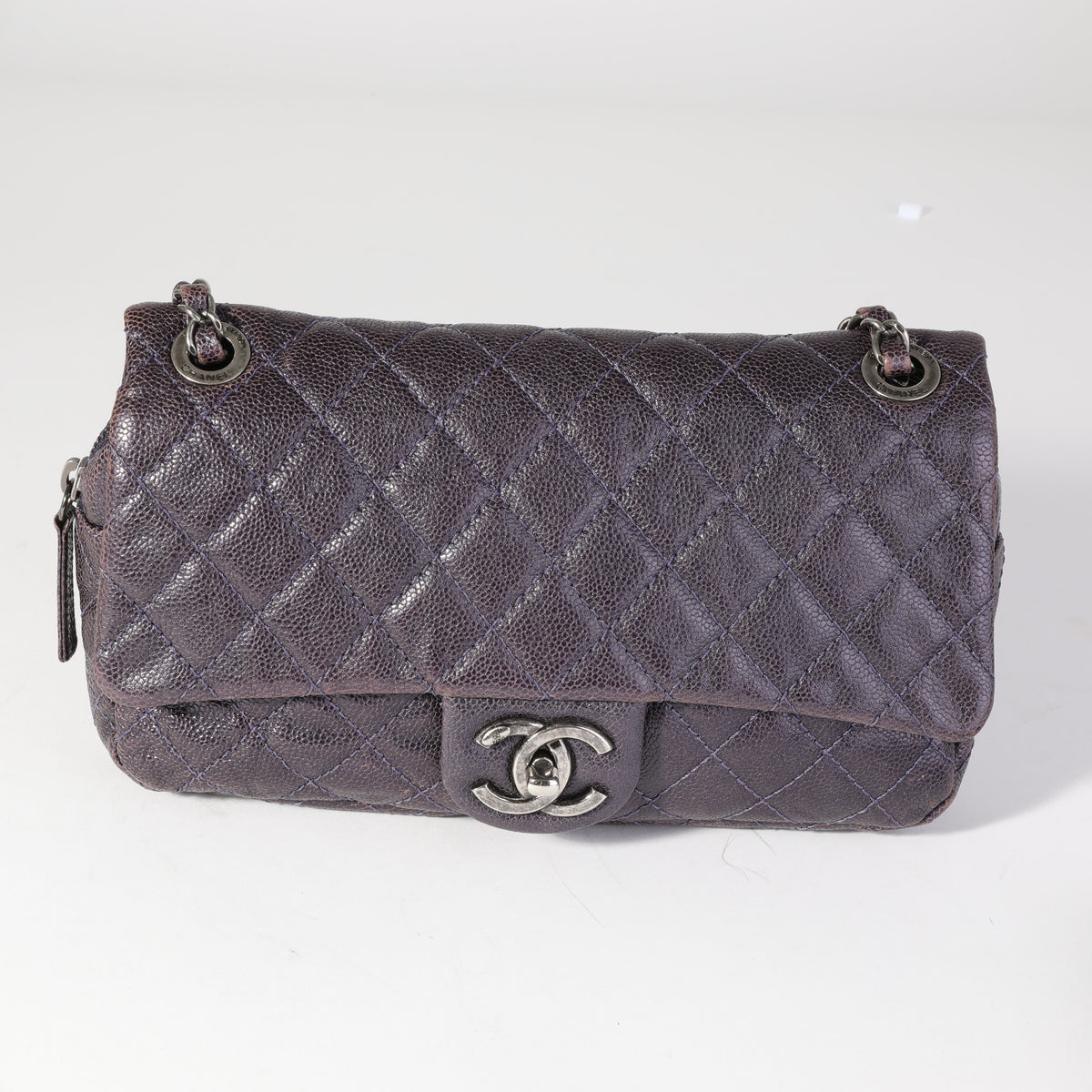 CHANEL Purple Quilted Caviar Easy Flap Bag
