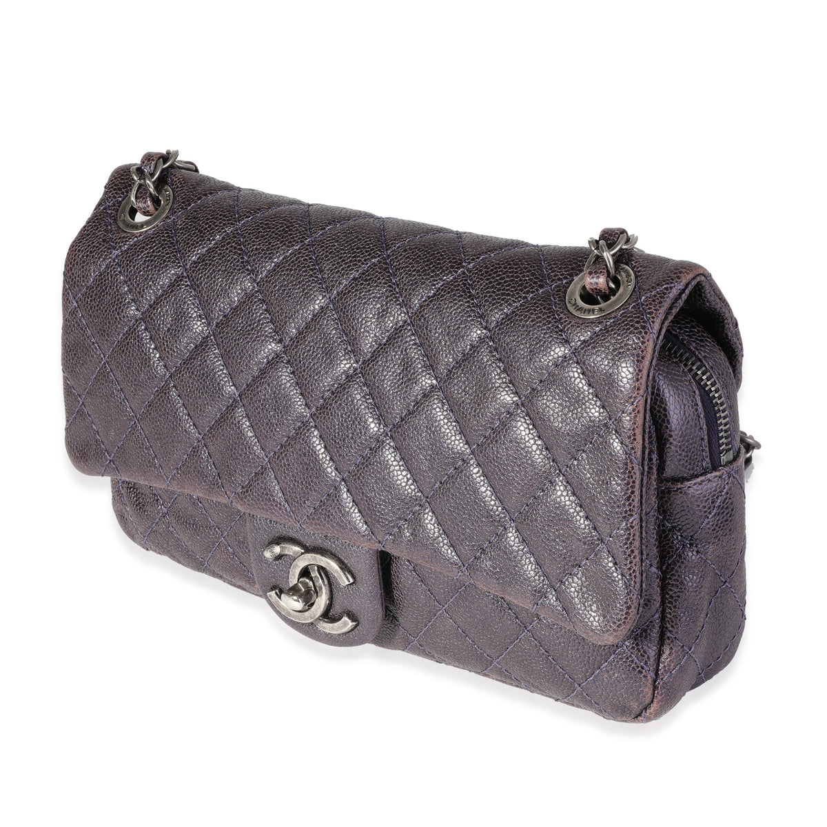 CHANEL Purple Quilted Caviar Easy Flap Bag