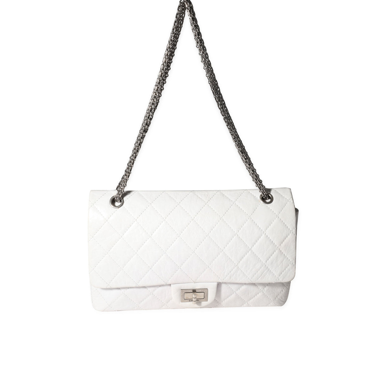 CHANEL White Aged Calfskin Quilted 2.55 Reissue 227 Flap