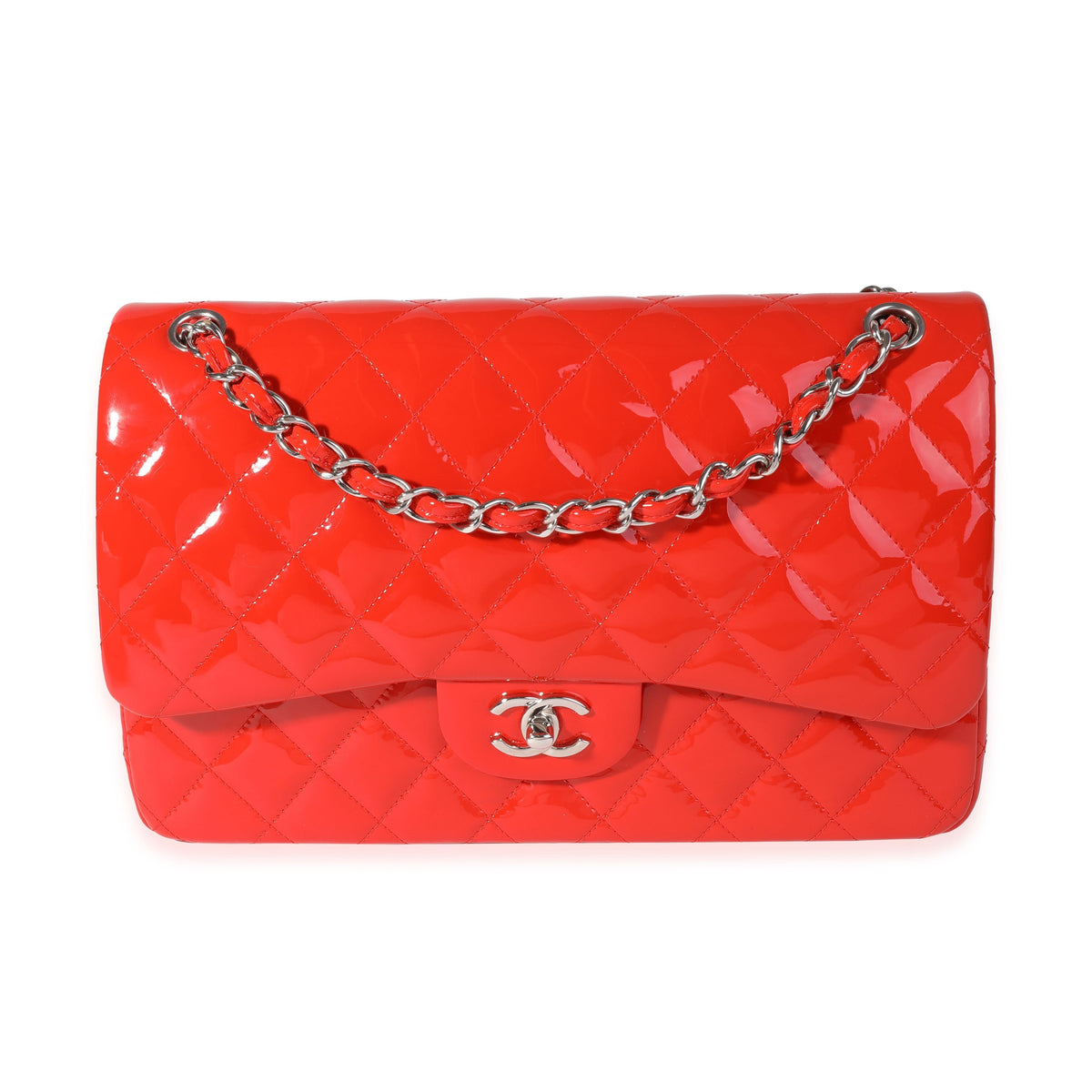 CHANEL Red Patent Classic Jumbo Double Flap Bag