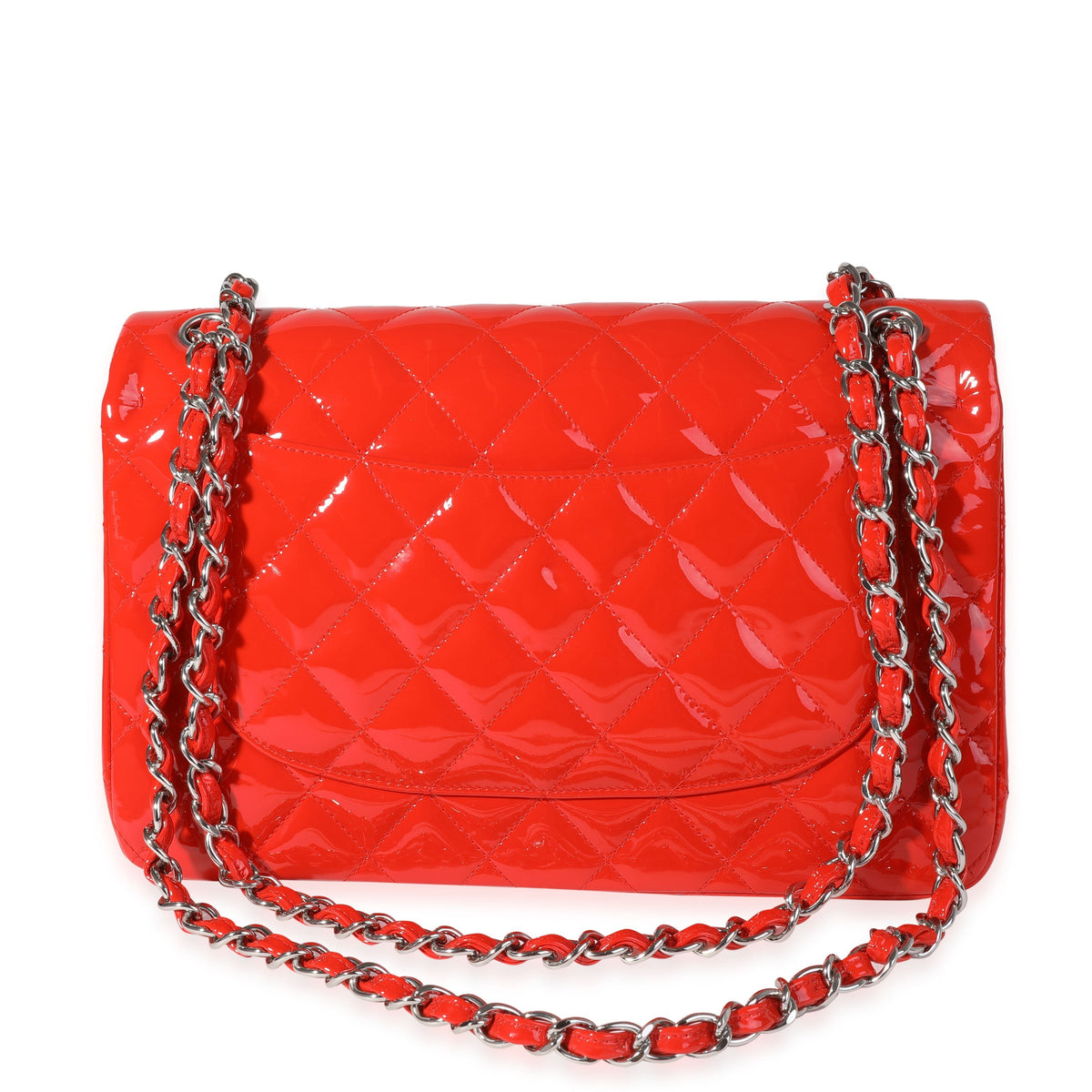 CHANEL Red Patent Classic Jumbo Double Flap Bag