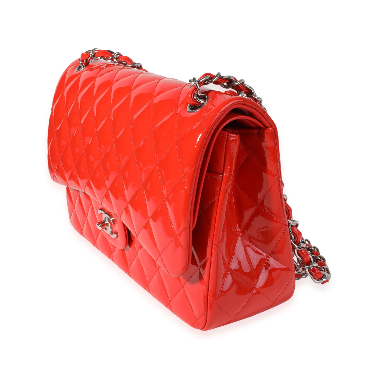 CHANEL Red Patent Classic Jumbo Double Flap Bag