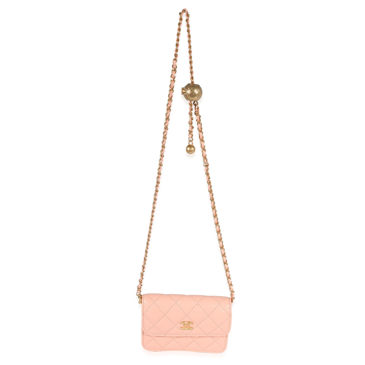 Top Quality Chanel Light Orange Quilted Lambskin Pearl Crush Clutch