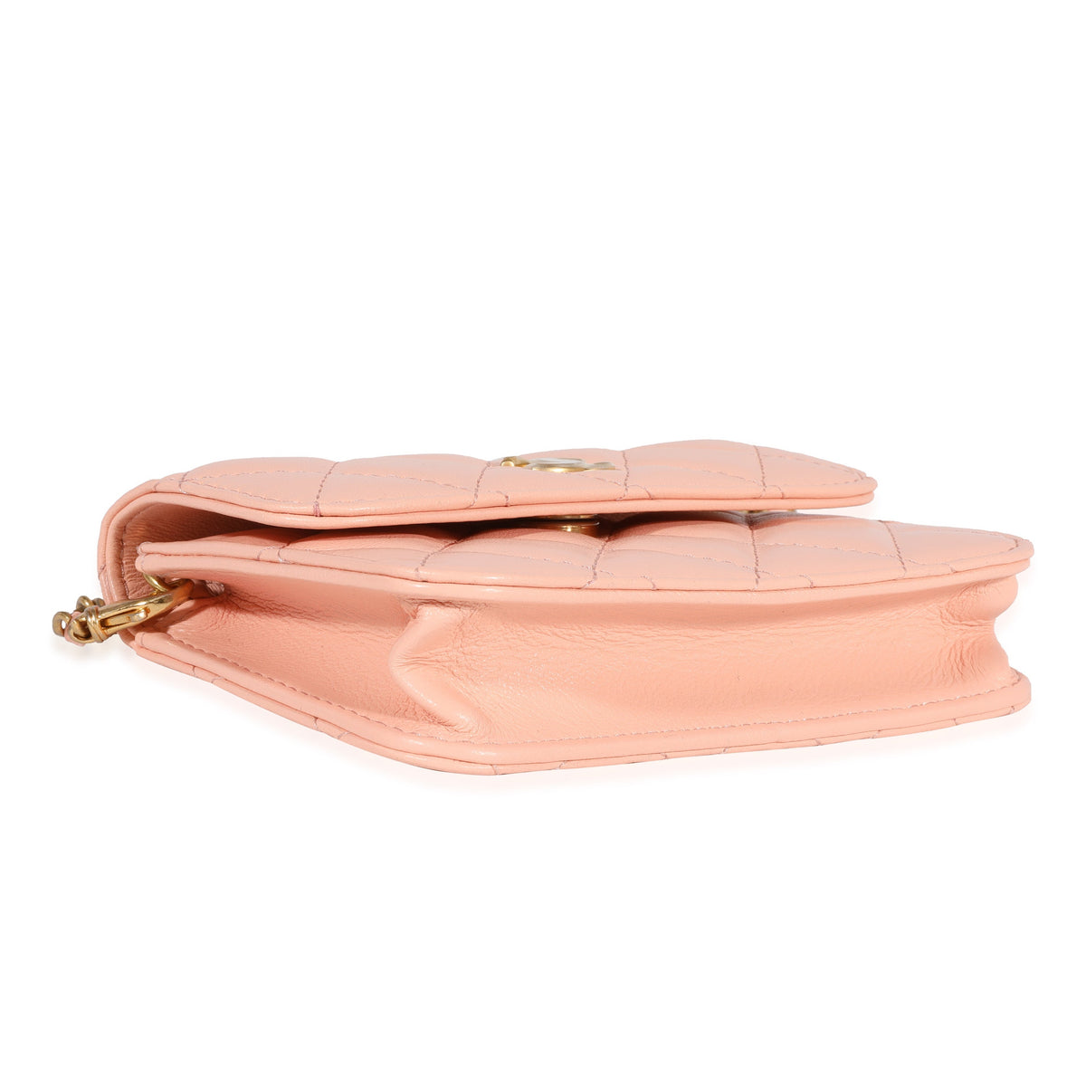 Top Quality Chanel Light Orange Quilted Lambskin Pearl Crush Clutch