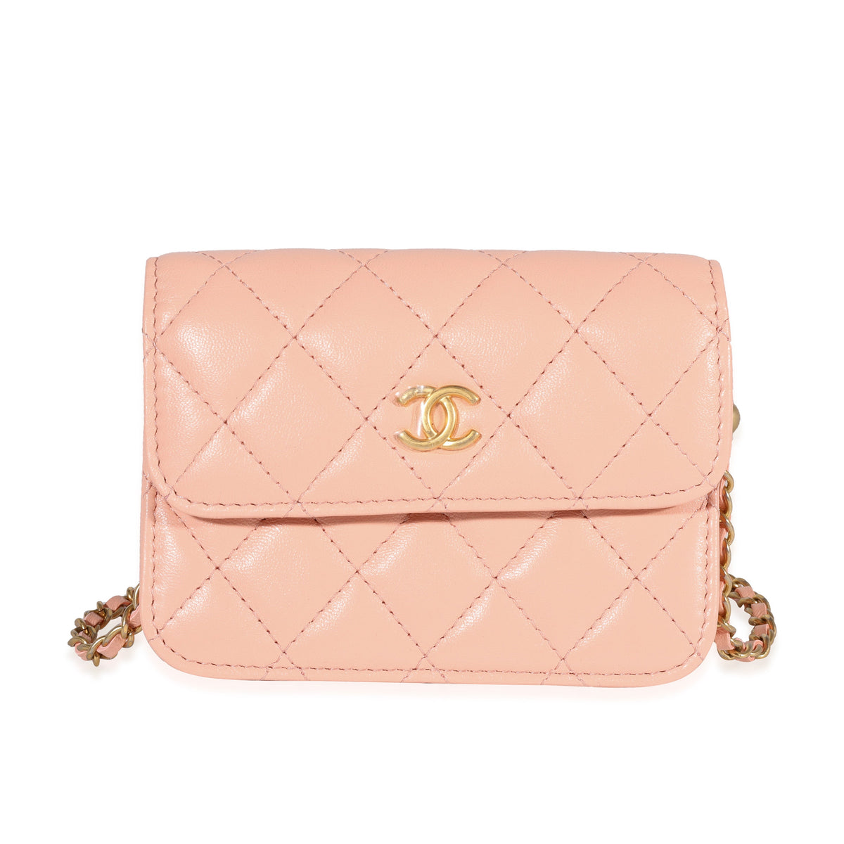 Top Quality Chanel Light Orange Quilted Lambskin Pearl Crush Clutch