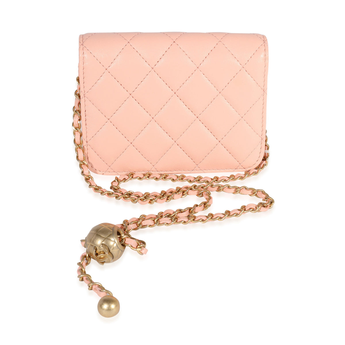 Top Quality Chanel Light Orange Quilted Lambskin Pearl Crush Clutch