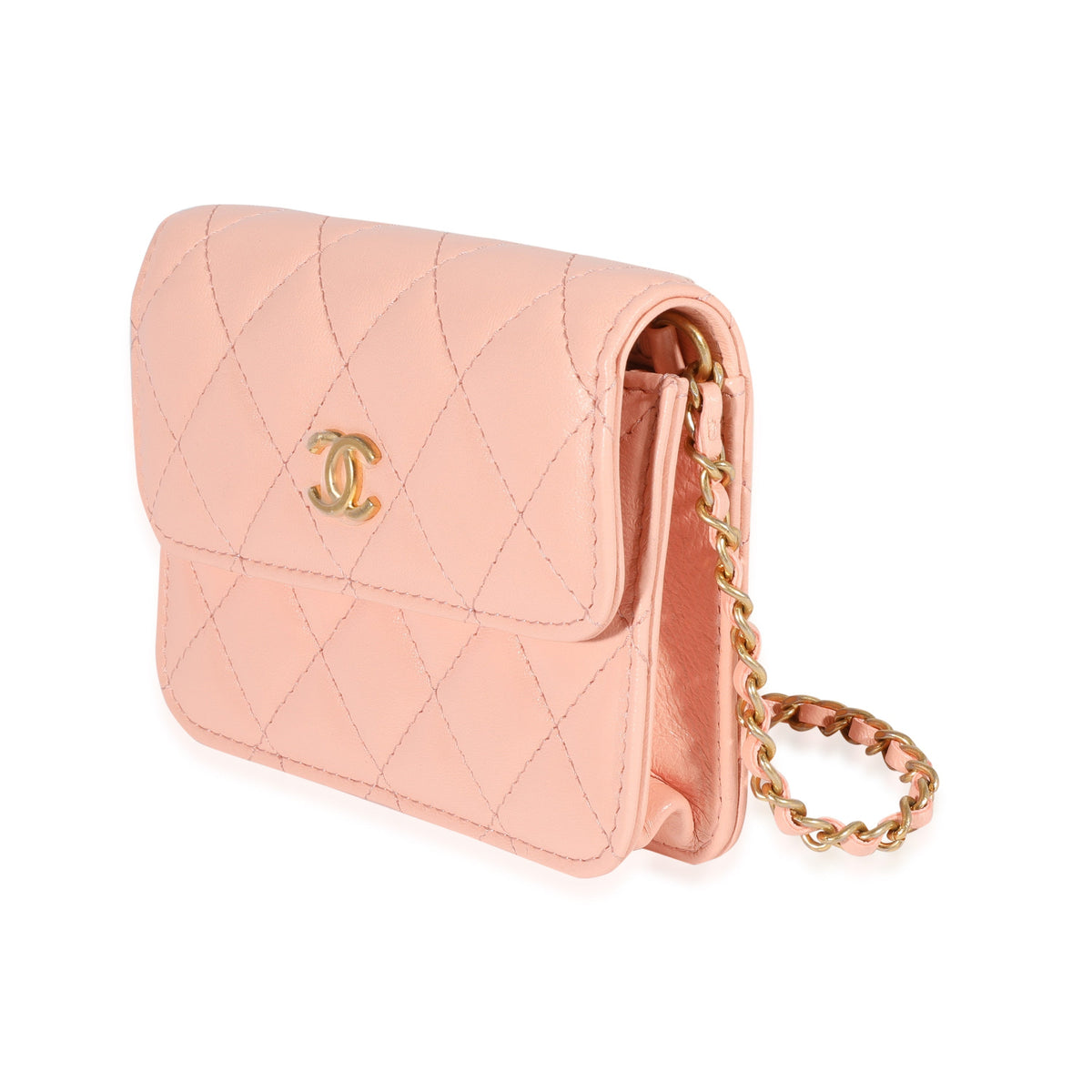 Top Quality Chanel Light Orange Quilted Lambskin Pearl Crush Clutch