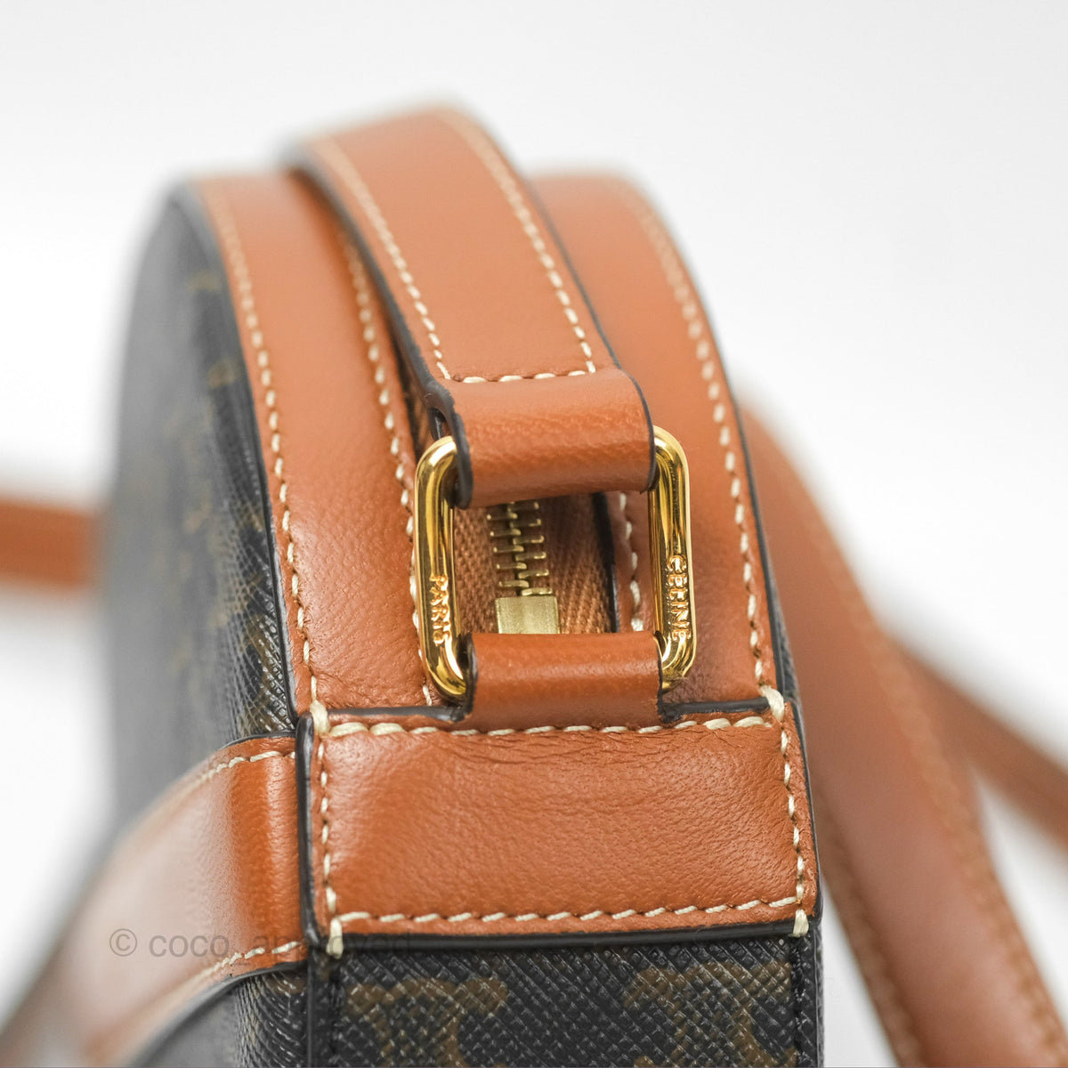 Celine Round Purse on Strap Triomphe Canvas Tan