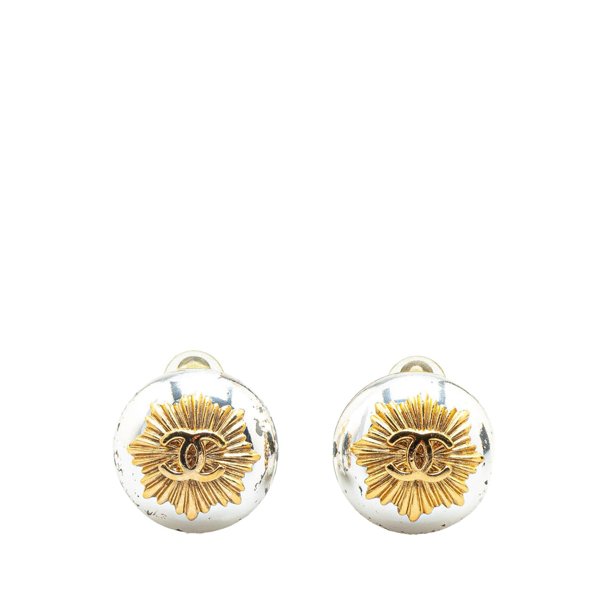 Gold Chanel Gold Plated Silver CC Round Clip on Earrings