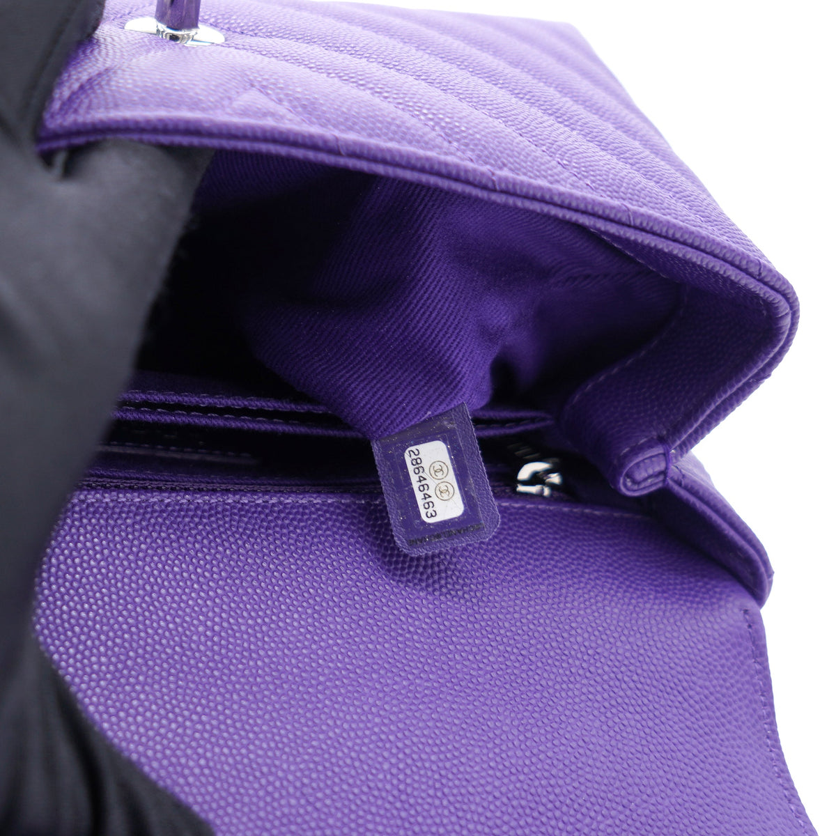 Chanel Purple Chevron Caviar Leather Mini Coco Top Handle Bag