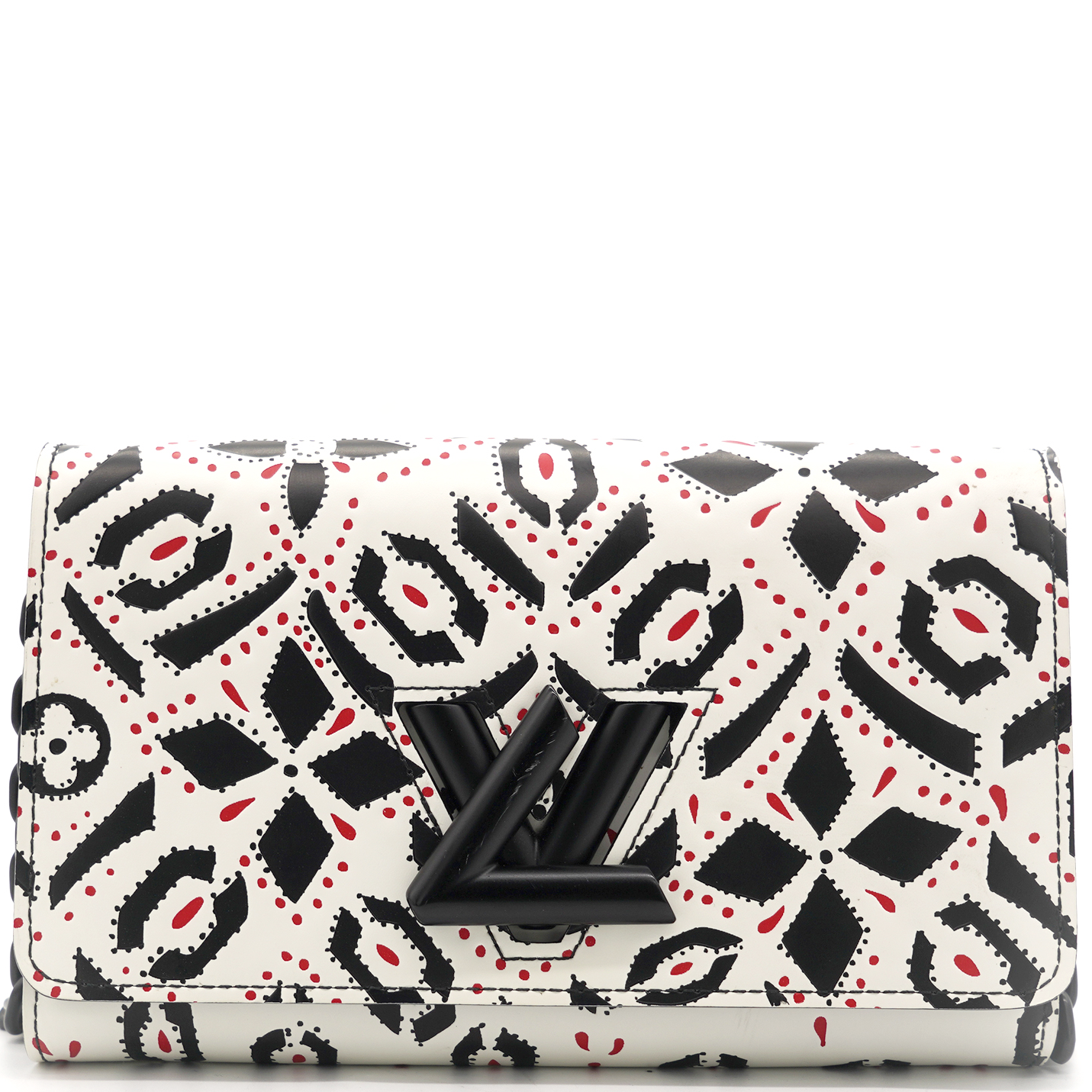 Graphic Print Leather Twist Wallet on Chain