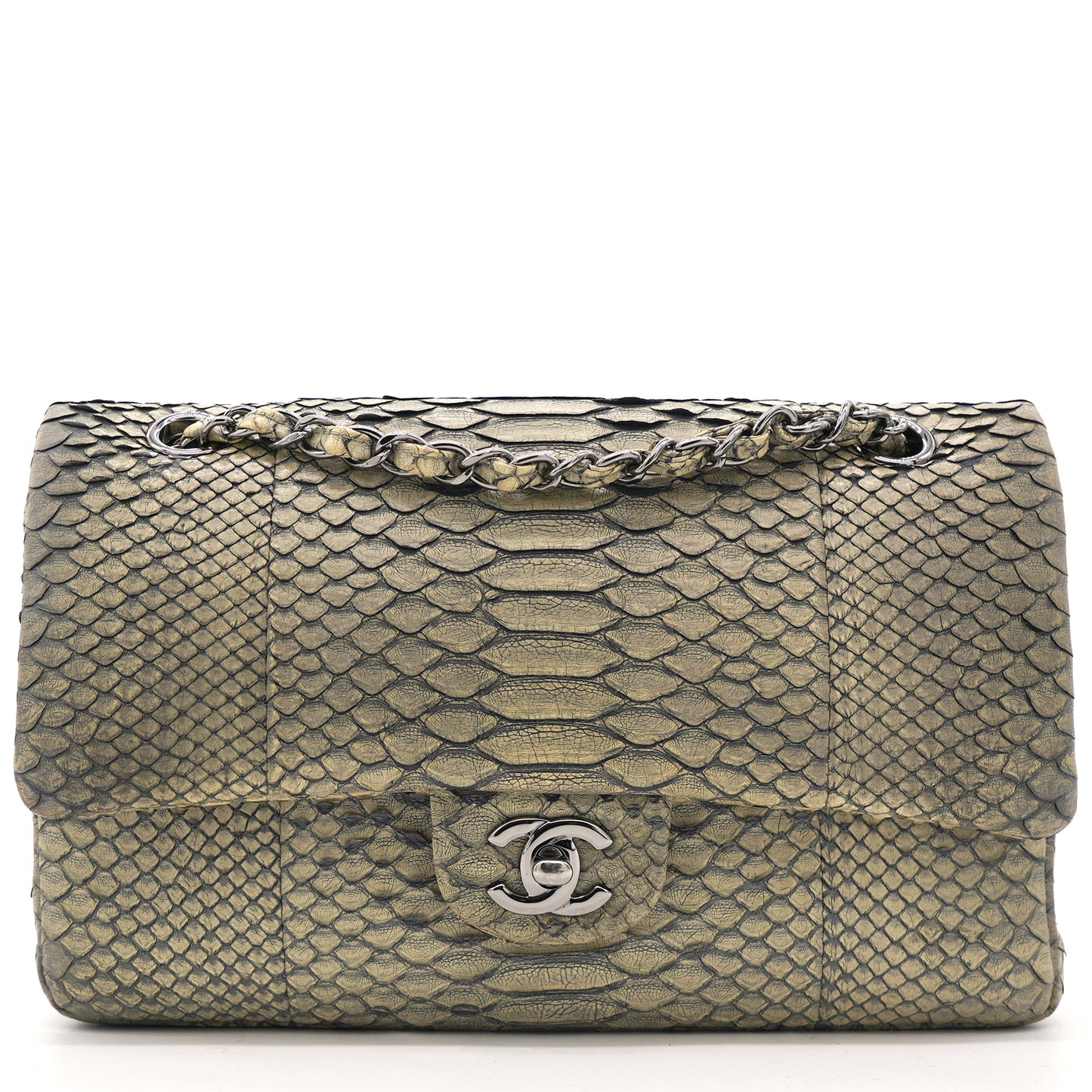 Chanel Classic Flap Medium Bag Grey Snakeskin
