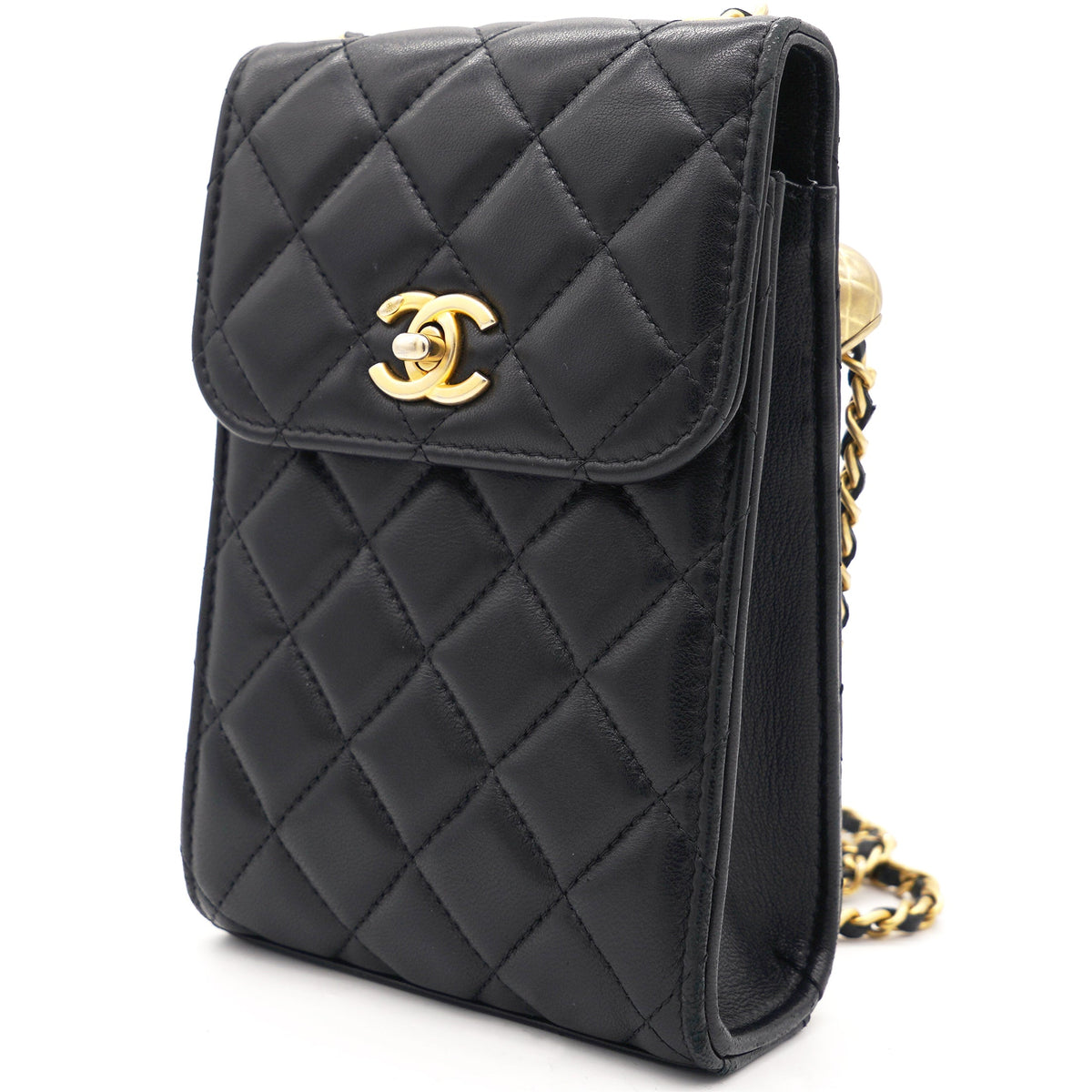 Chanel Lambskin Quilted Vertical Pearl Crush Flap with Chain Black