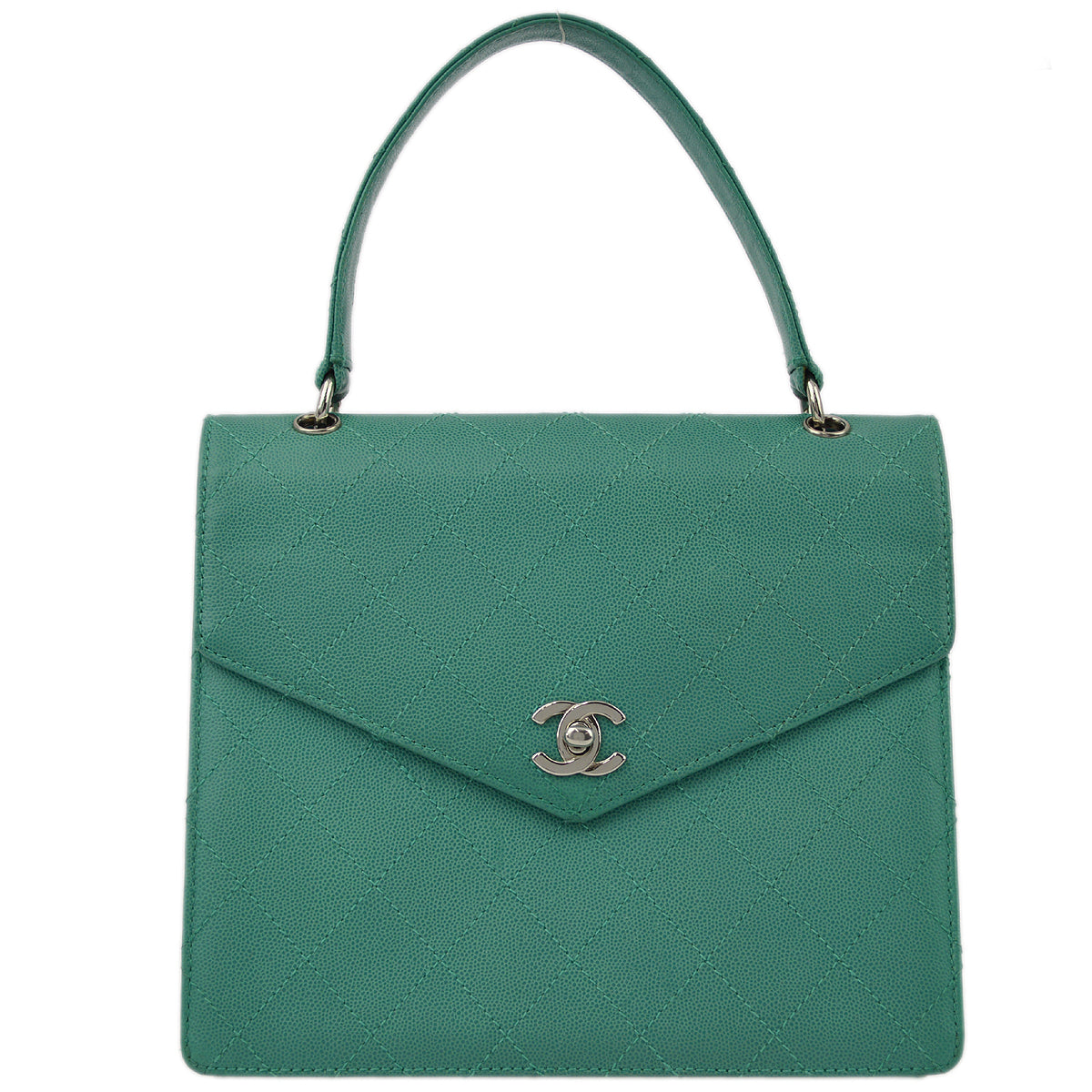 Chanel Green Caviar Letter Flap Handbag