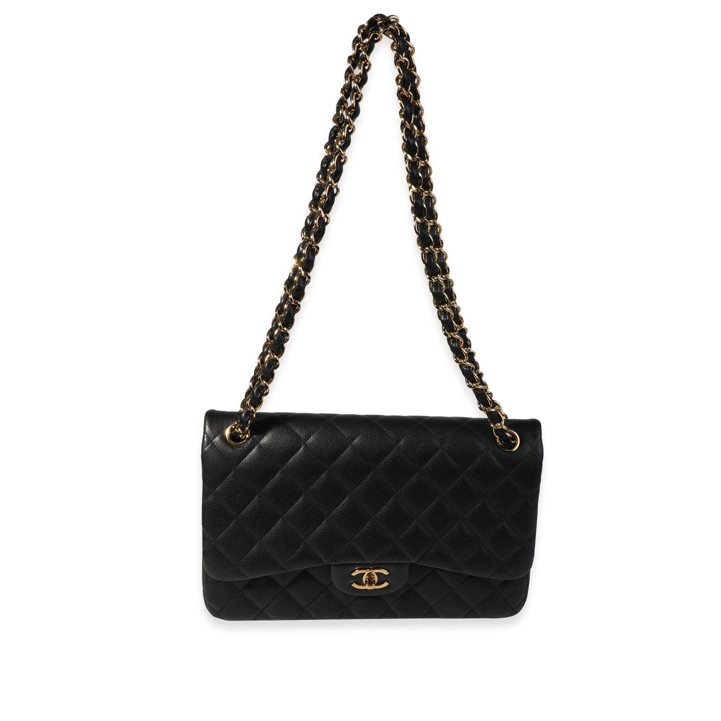 CHANEL Black Quilted Caviar Jumbo Classic Double Flap Bag