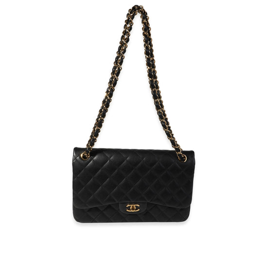 CHANEL Black Quilted Caviar Jumbo Classic Double Flap Bag