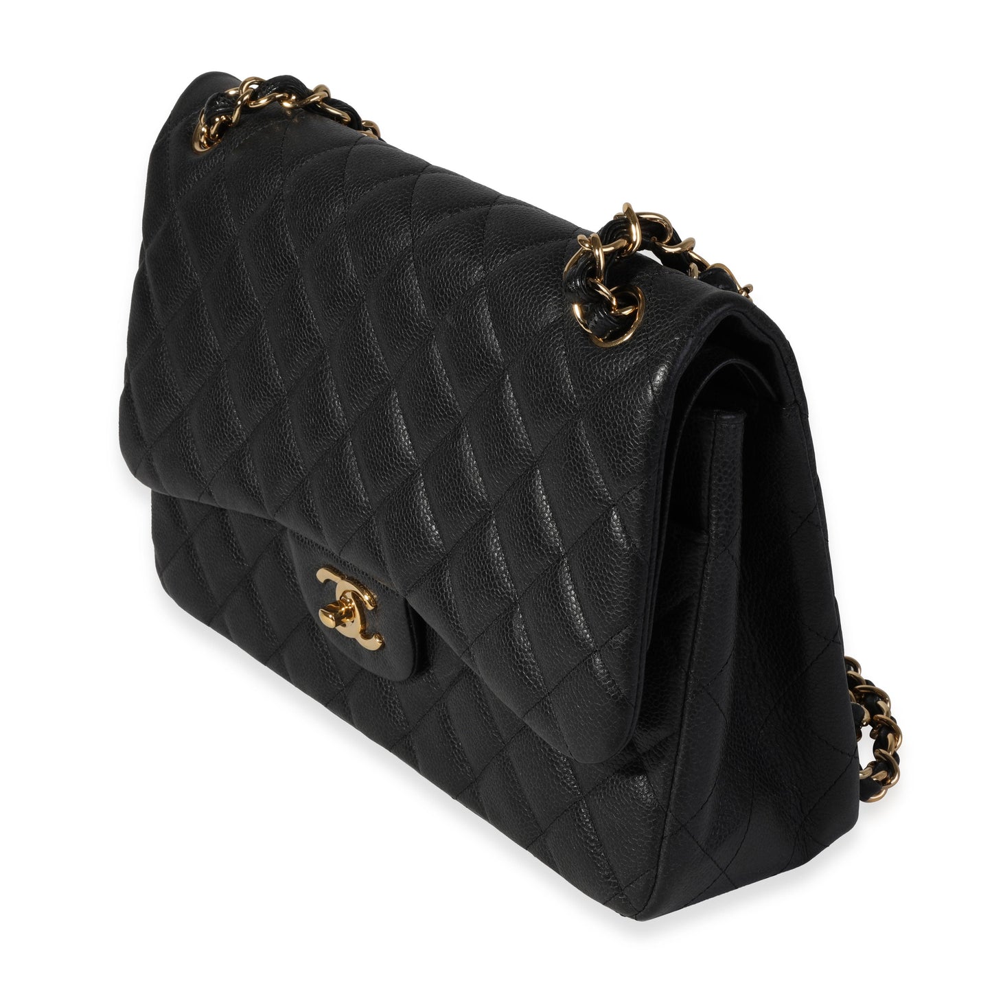 CHANEL Black Quilted Caviar Jumbo Classic Double Flap Bag