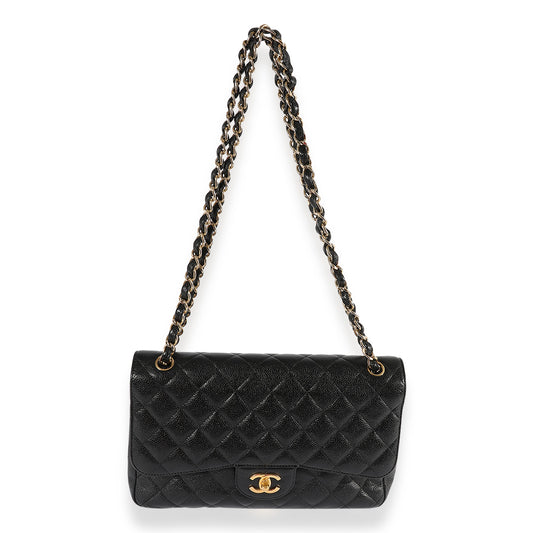 CHANEL Black Quilted Caviar Jumbo Classic Double Flap Bag