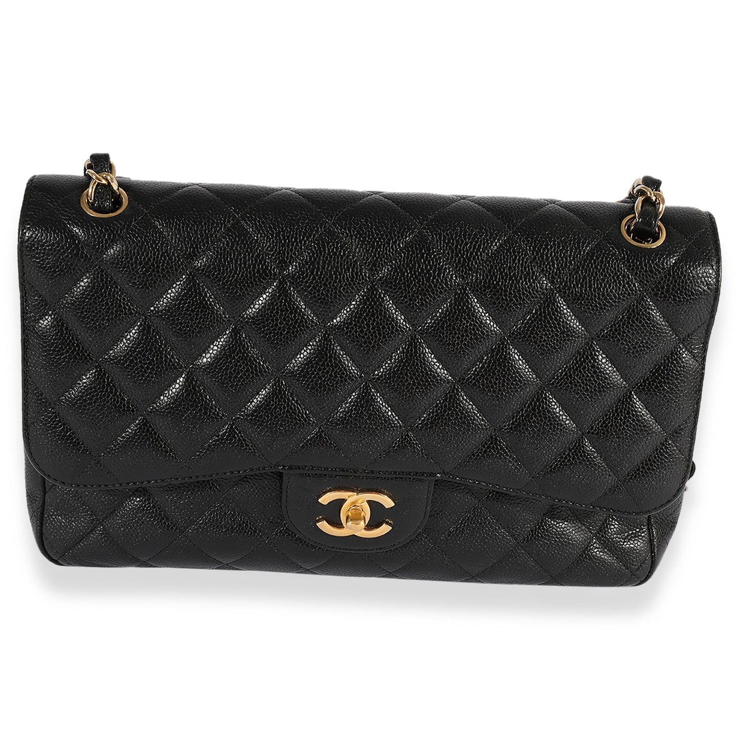 CHANEL Black Quilted Caviar Jumbo Classic Double Flap Bag