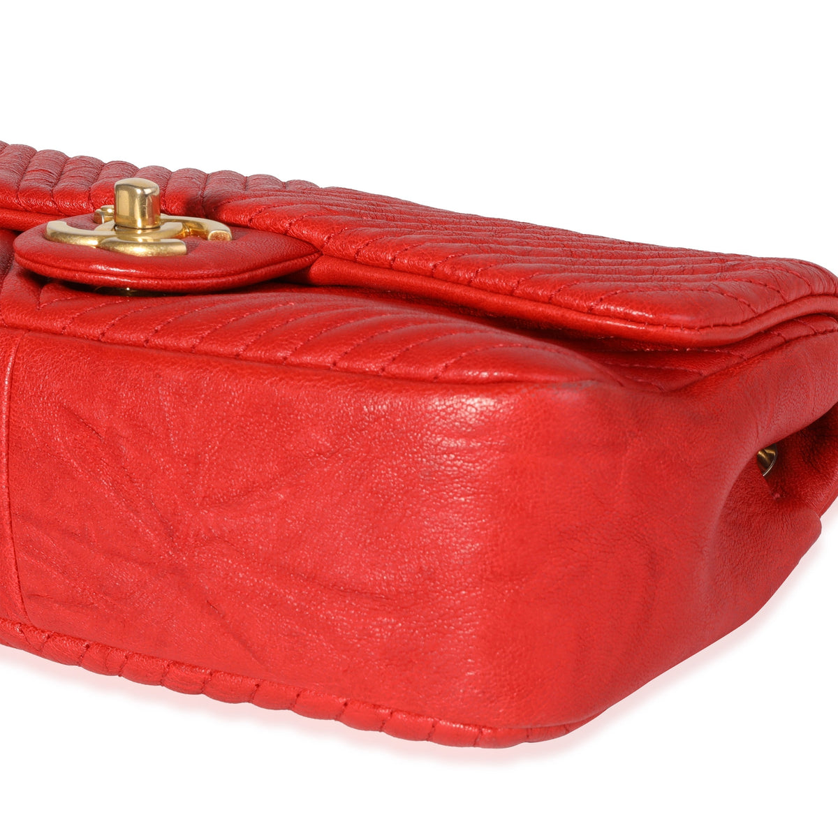 Chanel Red Chevron Wrinkled Leather Mini Rectangular Medallion Flap Bag