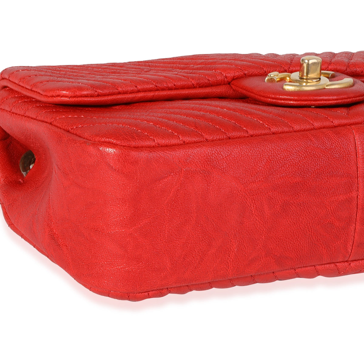Chanel Red Chevron Wrinkled Leather Mini Rectangular Medallion Flap Bag