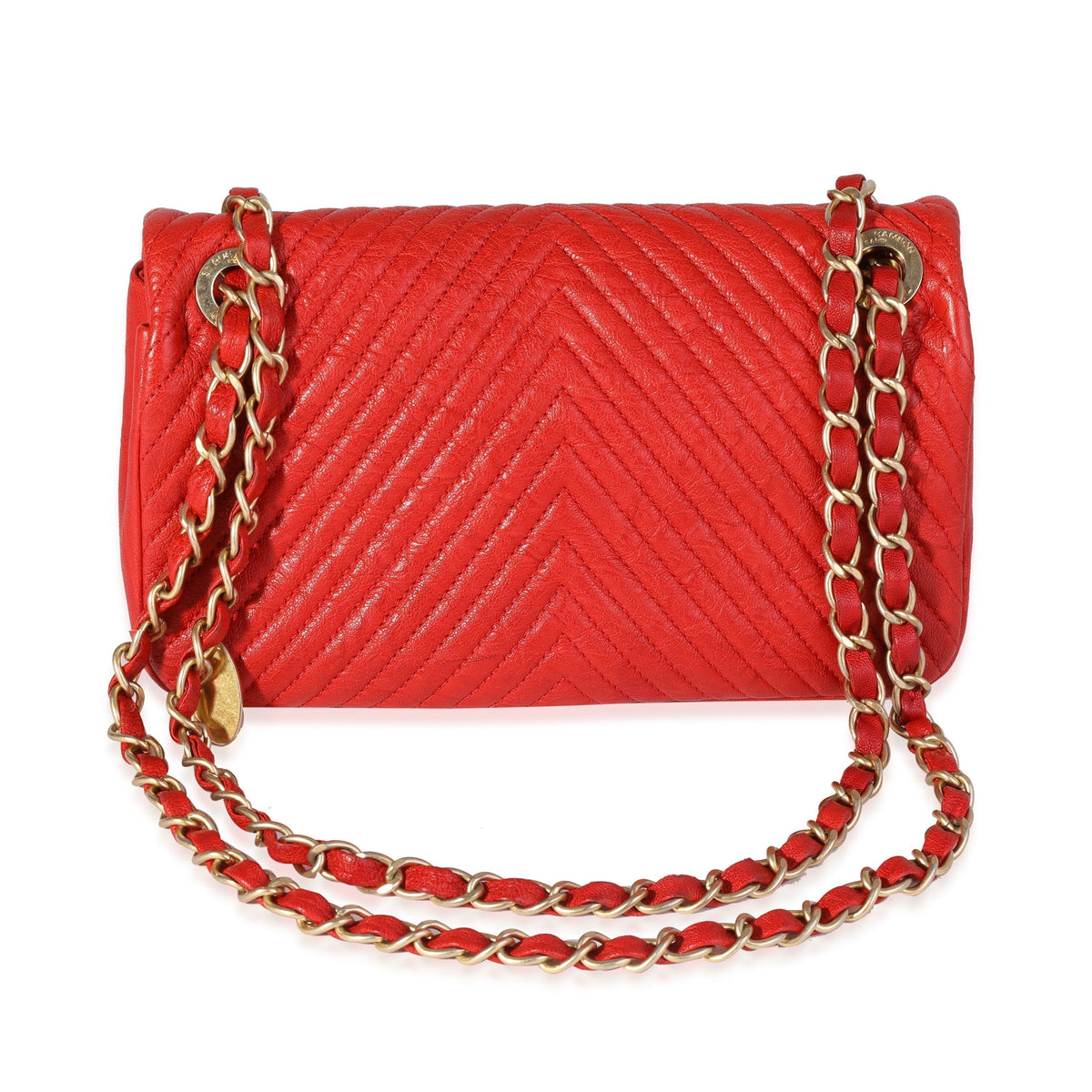 Chanel Red Chevron Wrinkled Leather Mini Rectangular Medallion Flap Bag