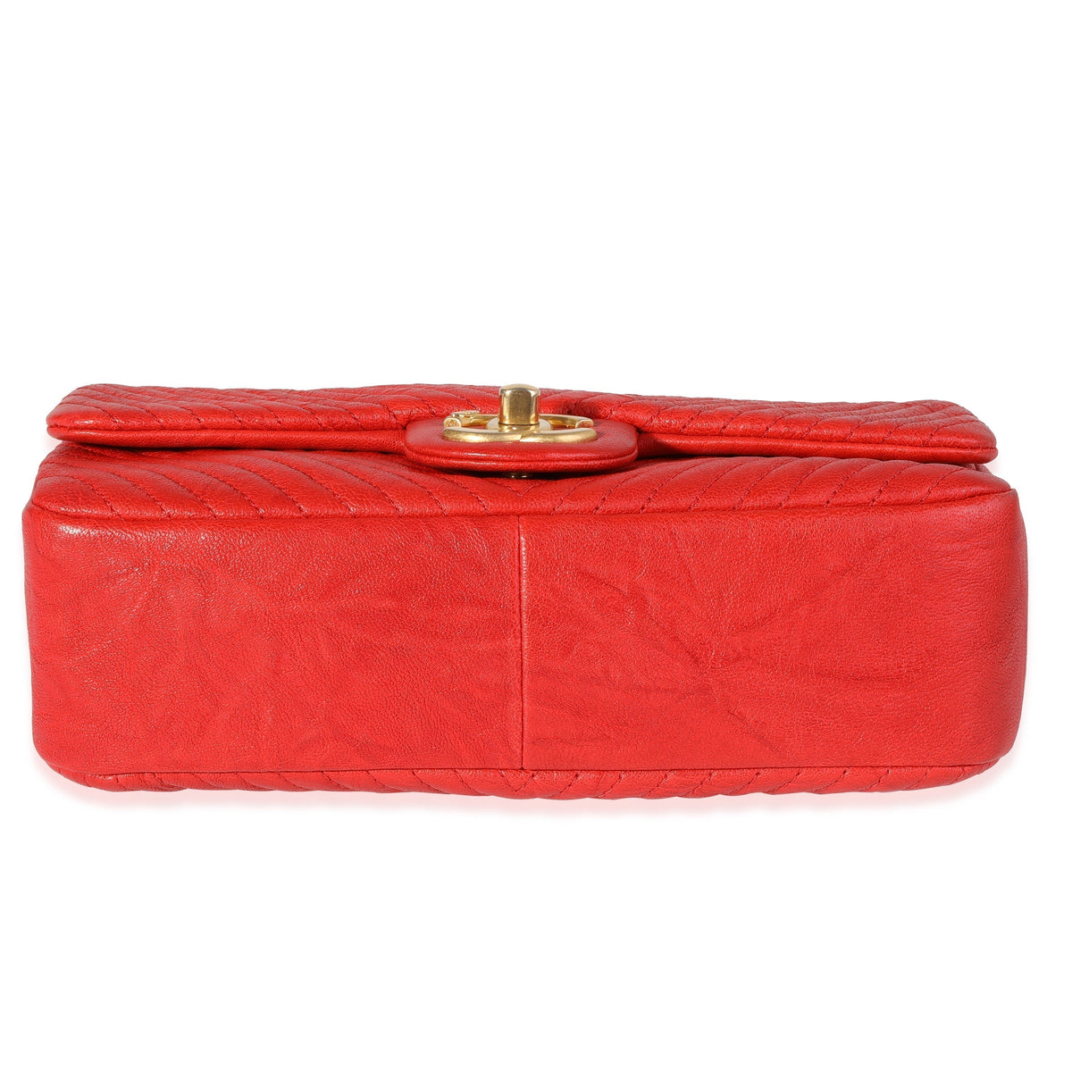 Chanel Red Chevron Wrinkled Leather Mini Rectangular Medallion Flap Bag