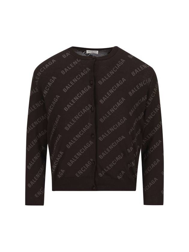 Luxury Balenciaga  All-Over Logo Print Cotton Crop Cardigan Brown