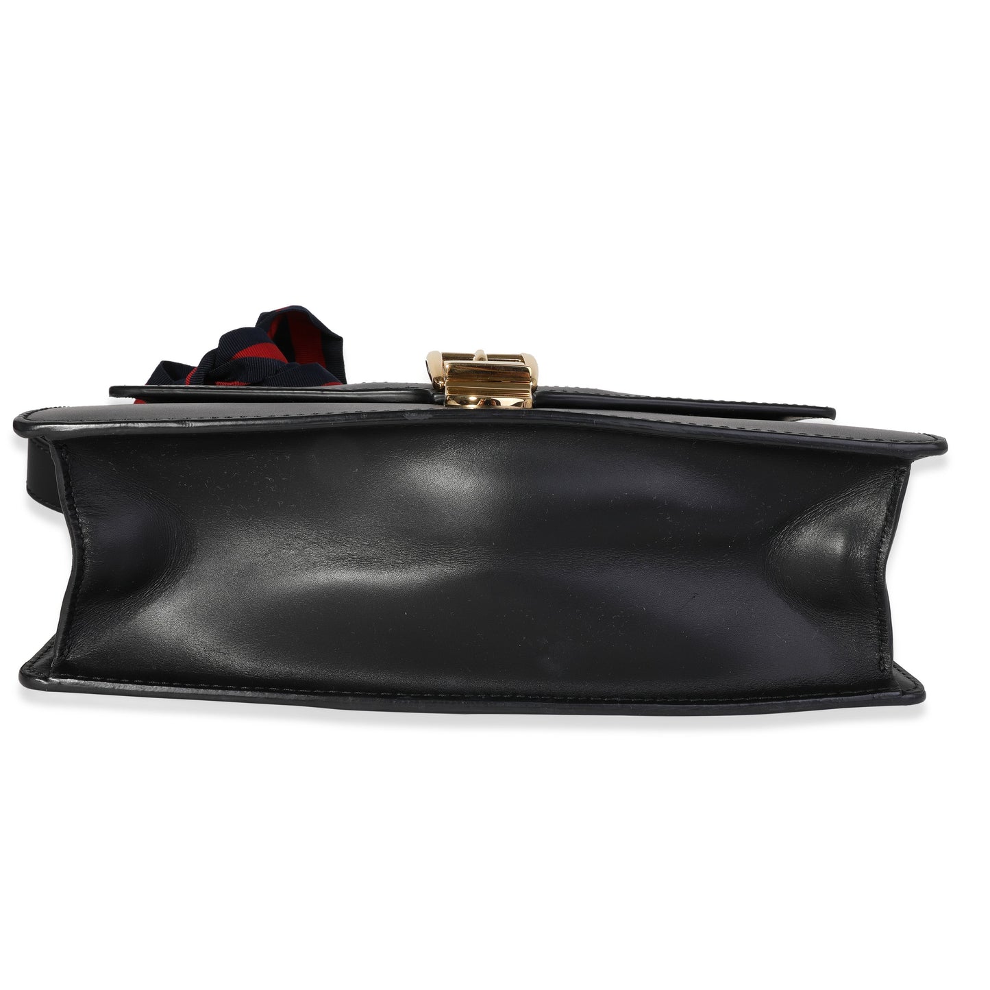 GUCCI Black Smooth Leather & Web Small Sylvie Shoulder Bag