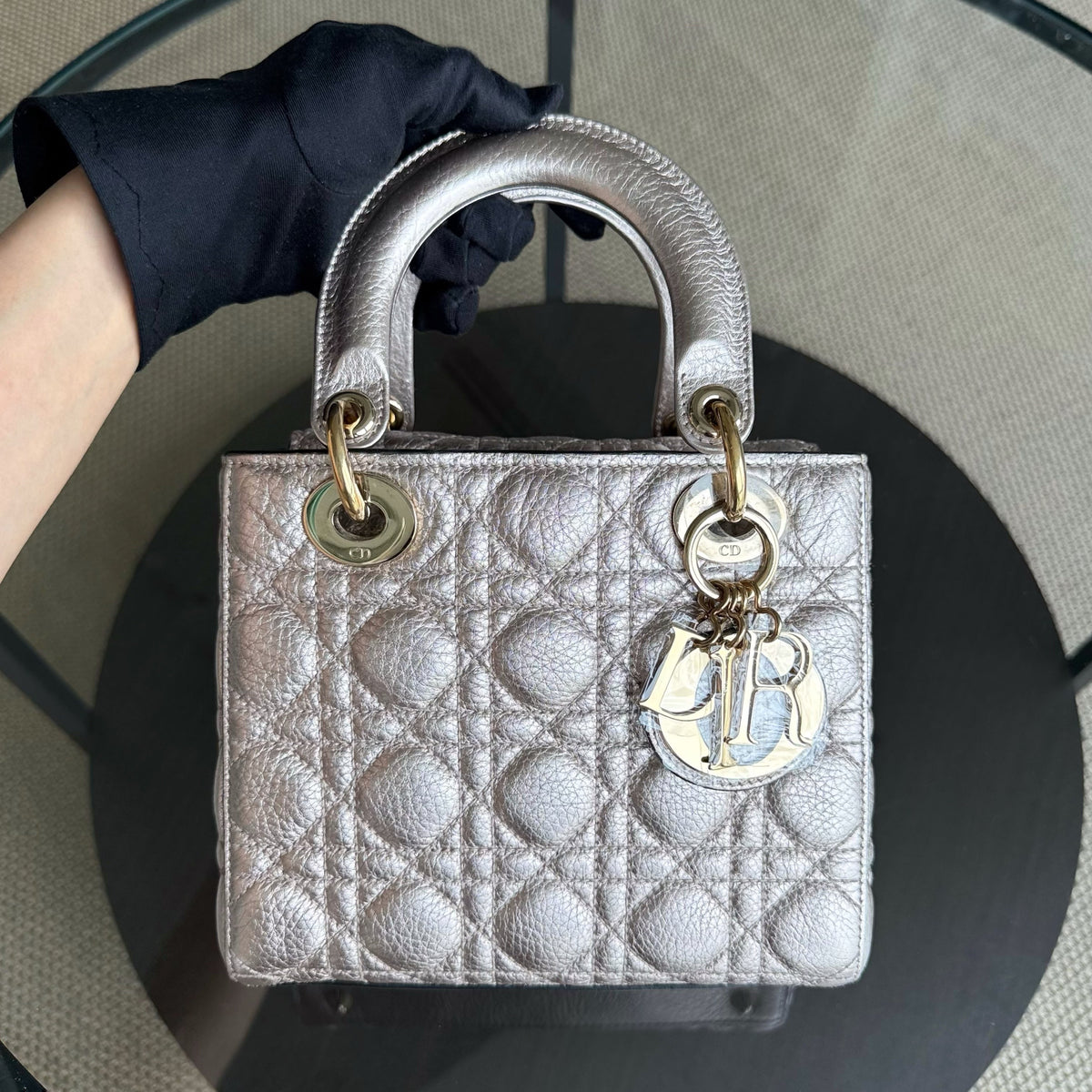 Dior Lady Small - Cannage Clafskin Rose Gold Metallic Gold Hardware