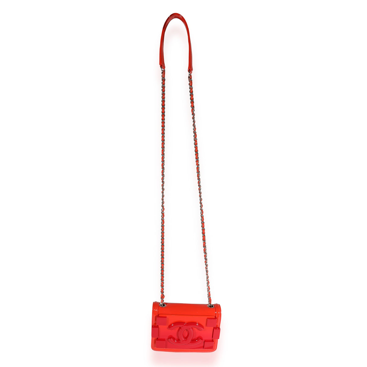CHANEL Red Quilted Patent Leather & Plexi Boy Brick Flap Bag