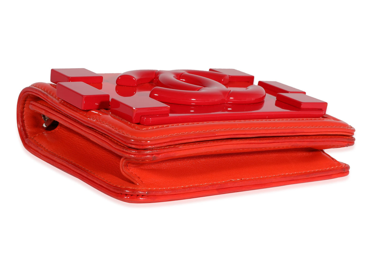 CHANEL Red Quilted Patent Leather & Plexi Boy Brick Flap Bag