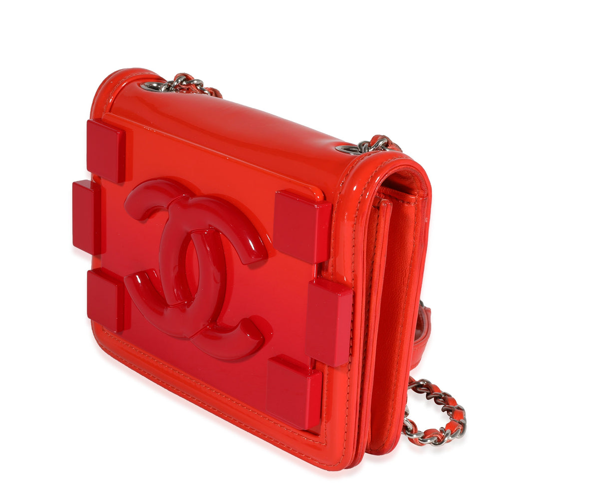 CHANEL Red Quilted Patent Leather & Plexi Boy Brick Flap Bag