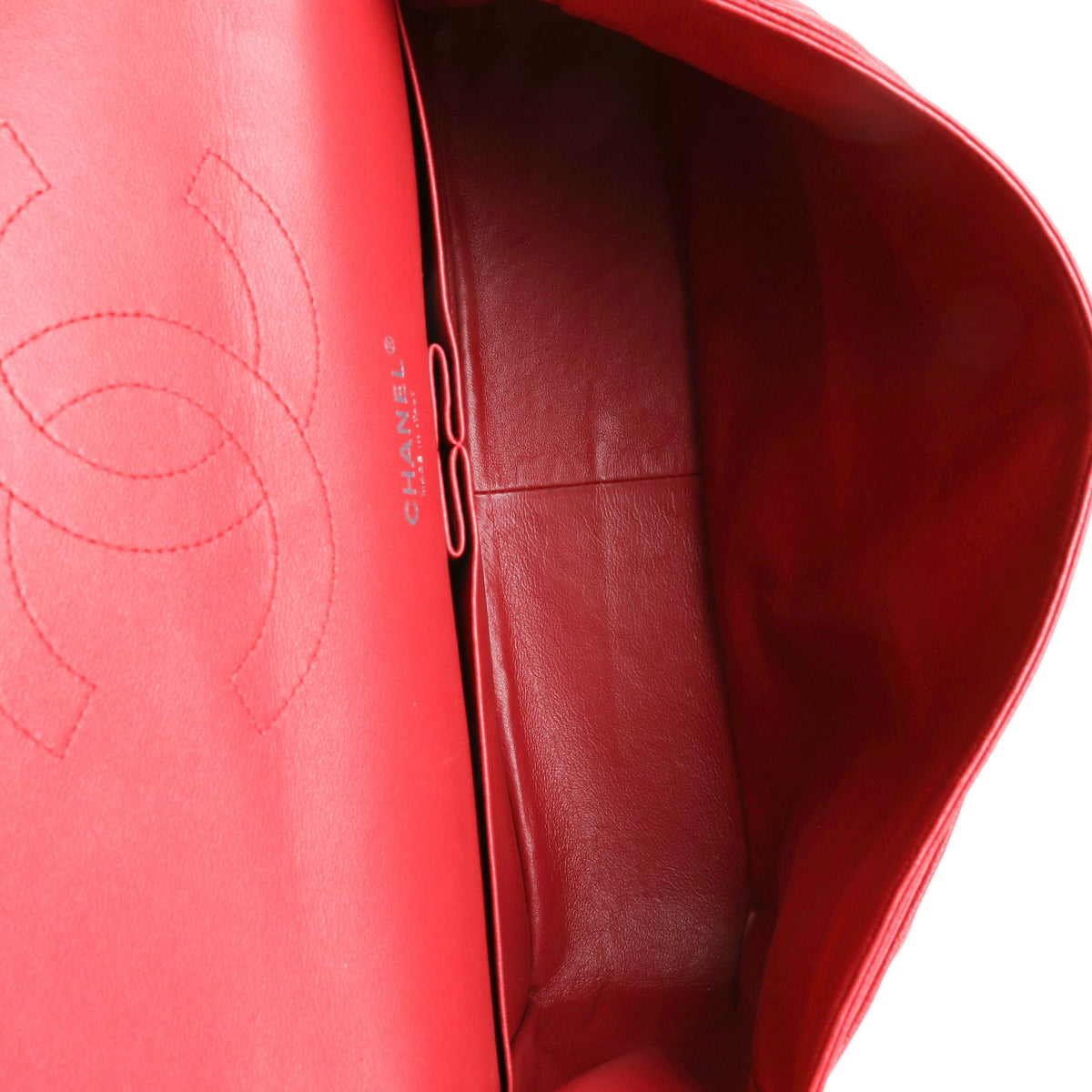 CHANEL Red Quilted Caviar Maxi Classic Double Flap Bag