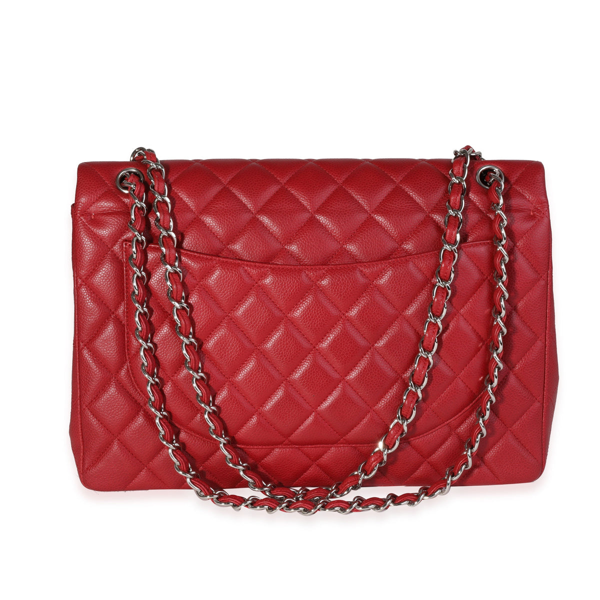 CHANEL Red Quilted Caviar Maxi Classic Double Flap Bag