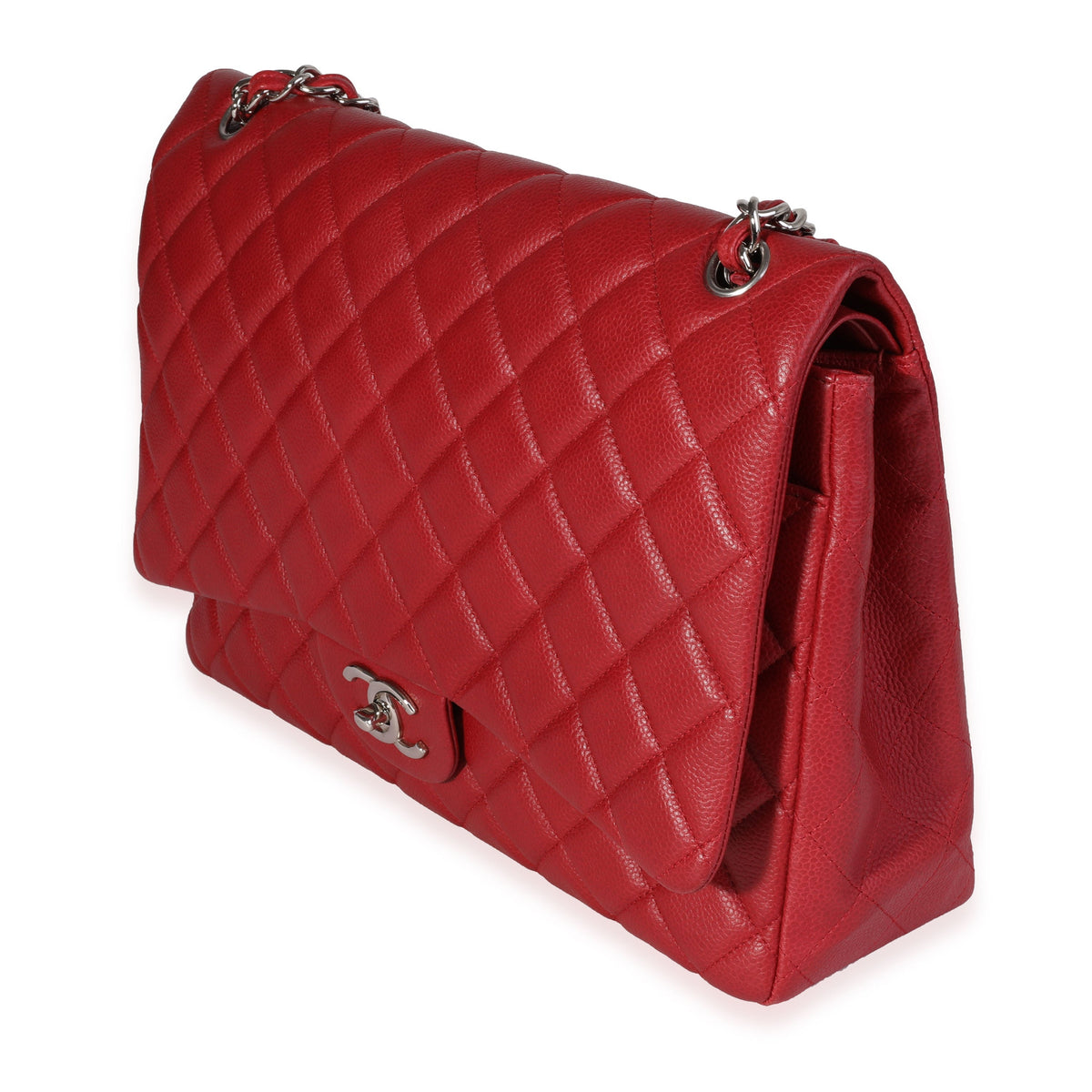 CHANEL Red Quilted Caviar Maxi Classic Double Flap Bag