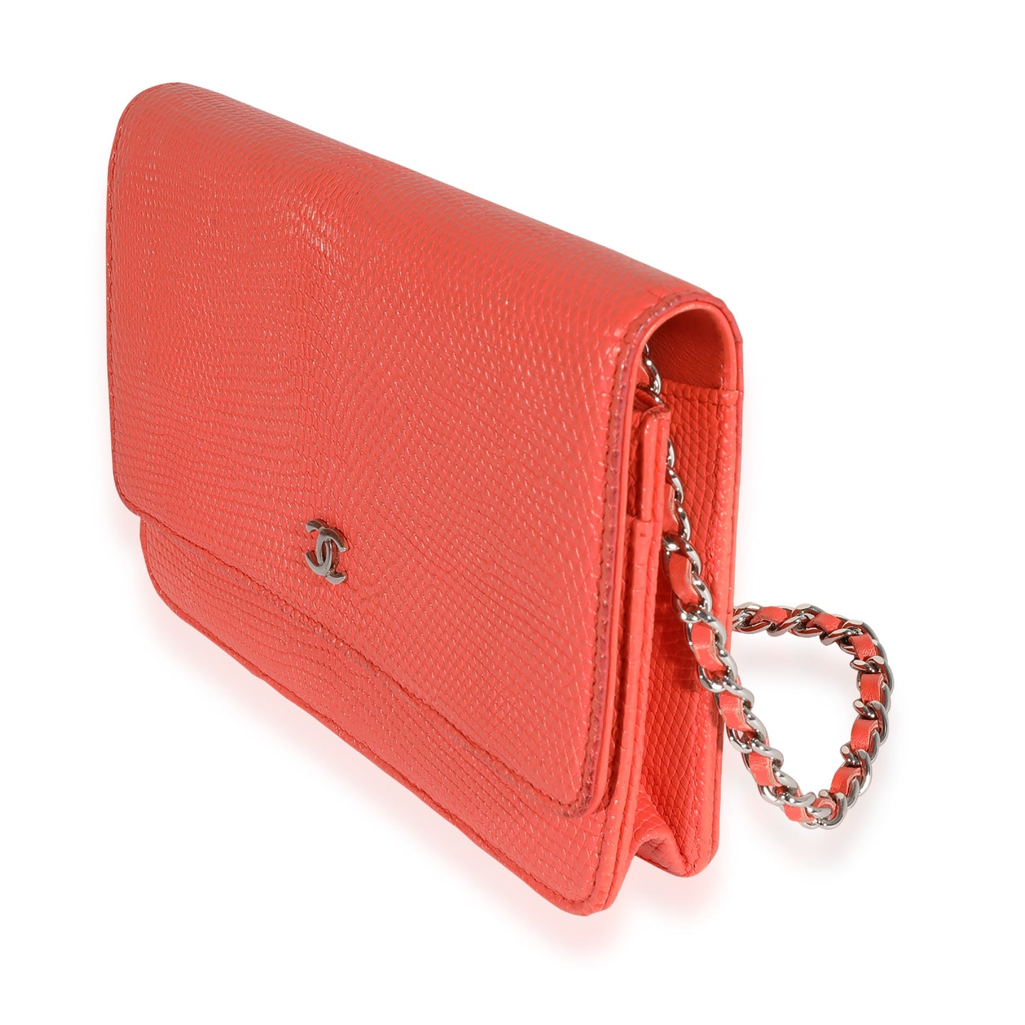 CHANEL Coral Lizard Wallet On Chain