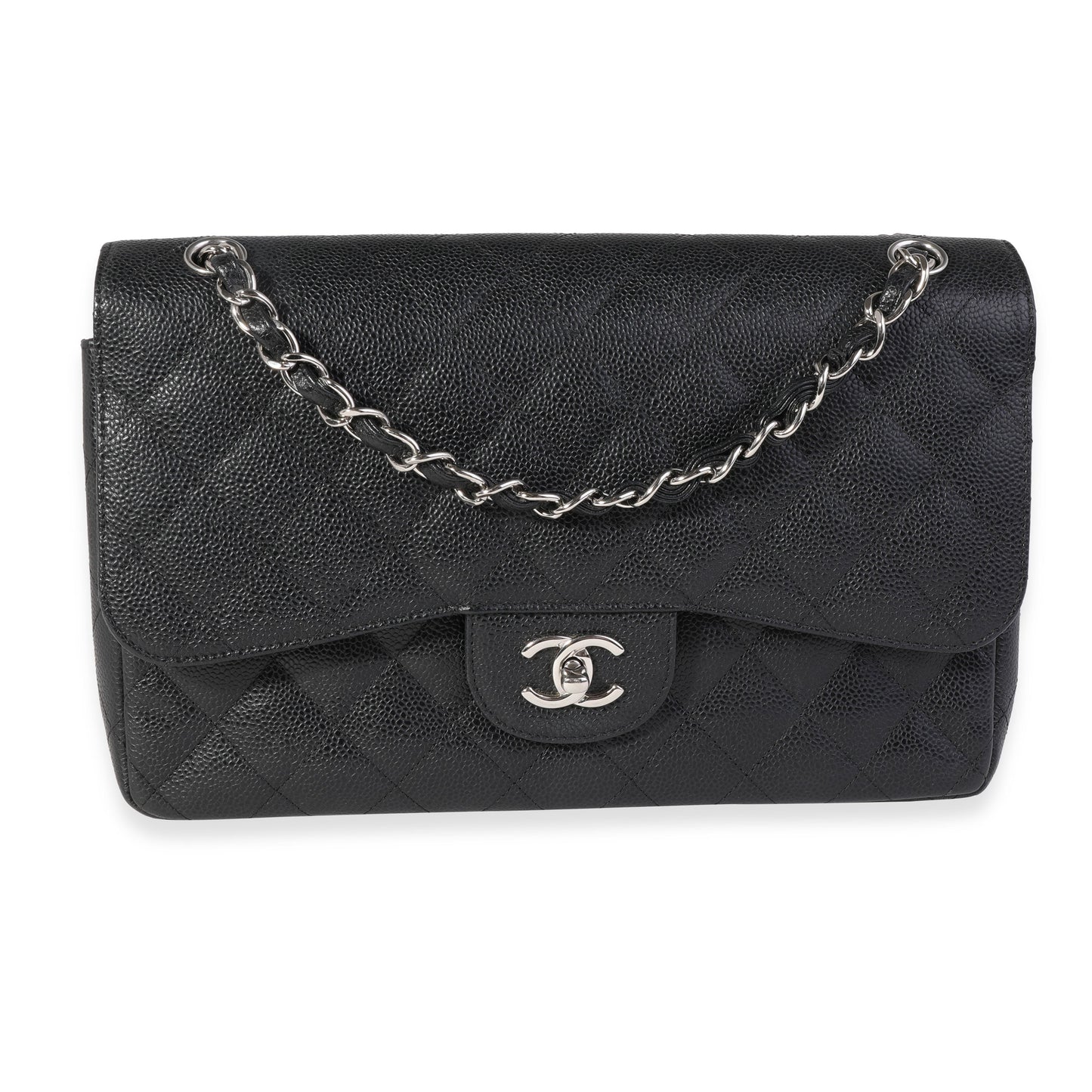 CHANEL Black Quilted Caviar Jumbo Classic Double Flap Bag