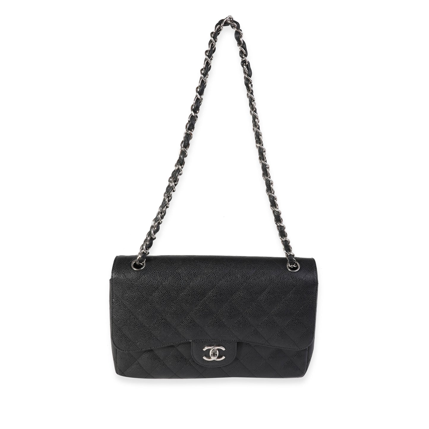 CHANEL Black Quilted Caviar Jumbo Classic Double Flap Bag