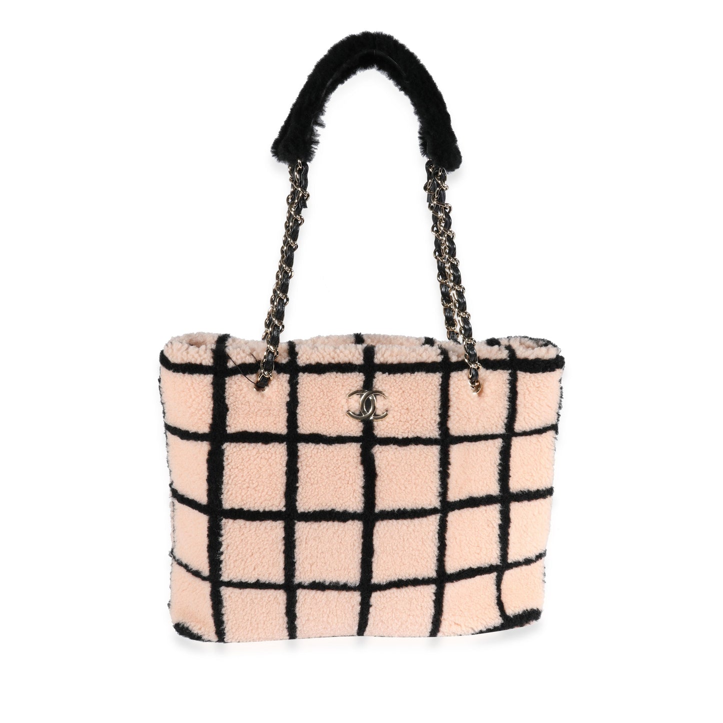 CHANEL Peach & Black Shearling Shopping Tote