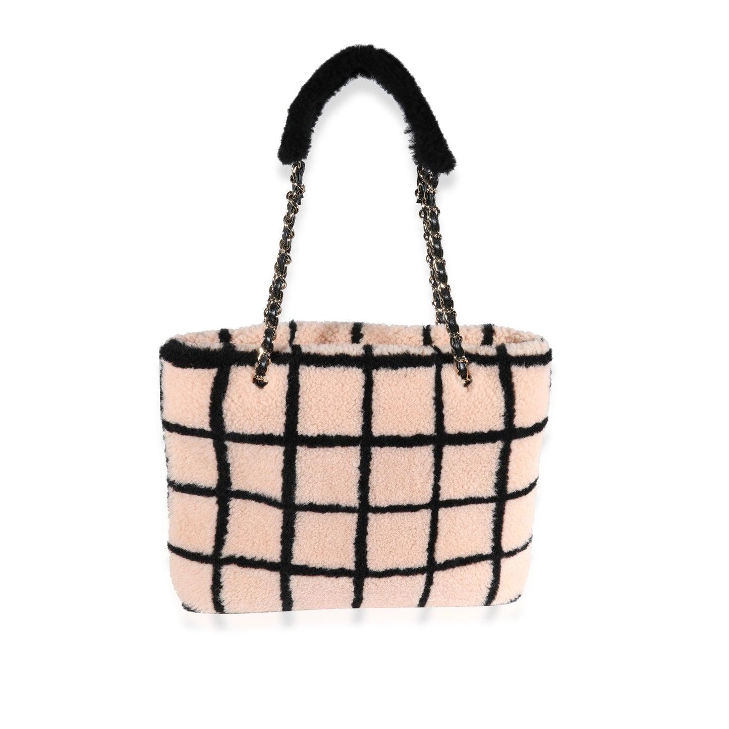 CHANEL Peach & Black Shearling Shopping Tote