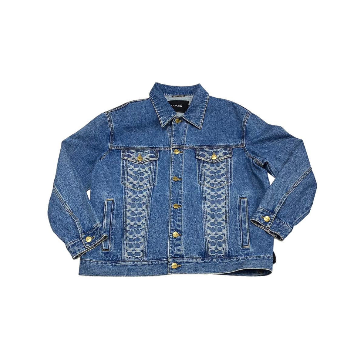 Jacket Designer By Coach In Blue Denim, Size: Xl