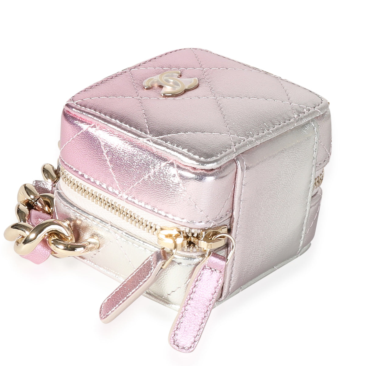 CHANEL Metallic Lambskin Quilted Coco Punk Cube Bag With Chain