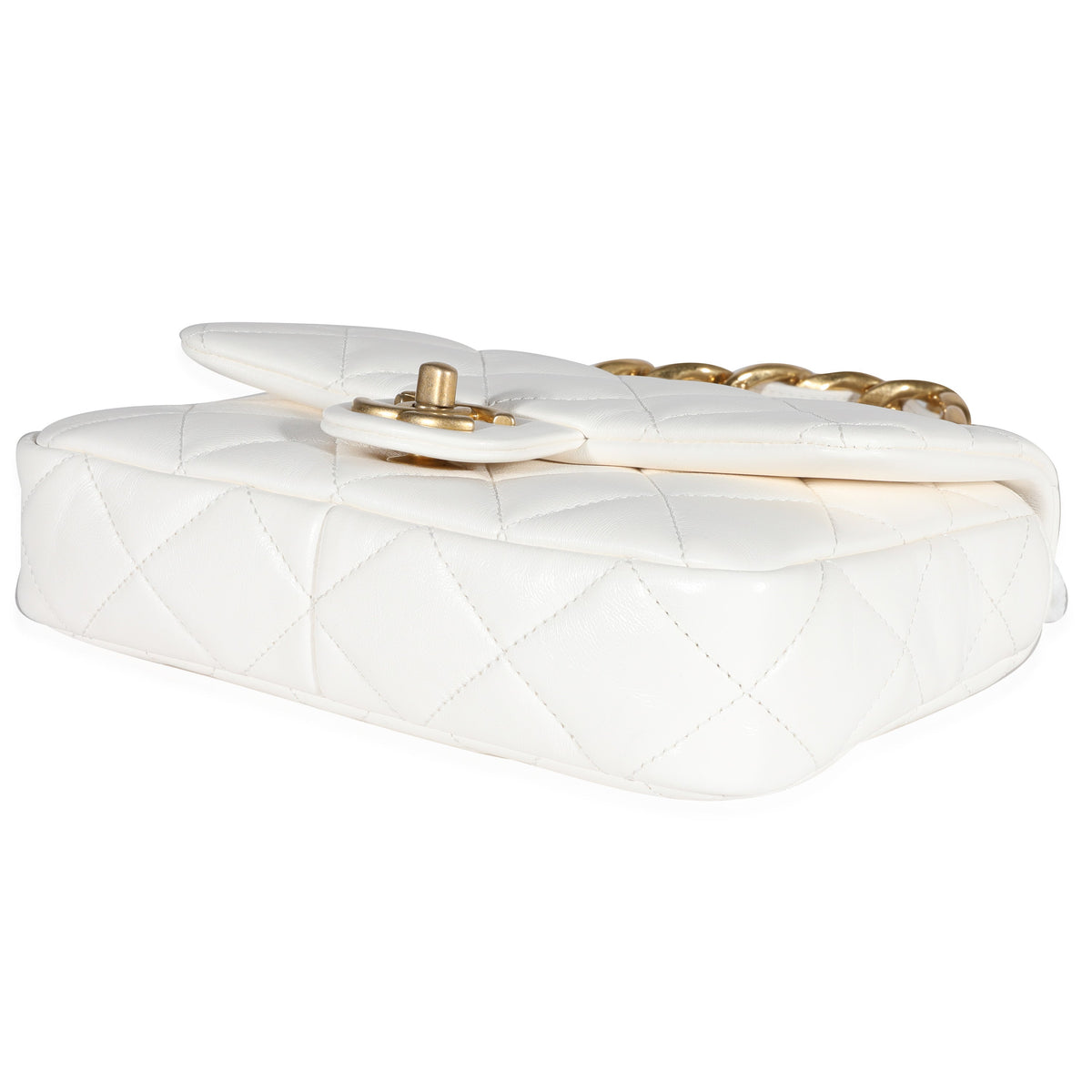 CHANEL White Quilted Lambskin Small Funky Town Flap Bag