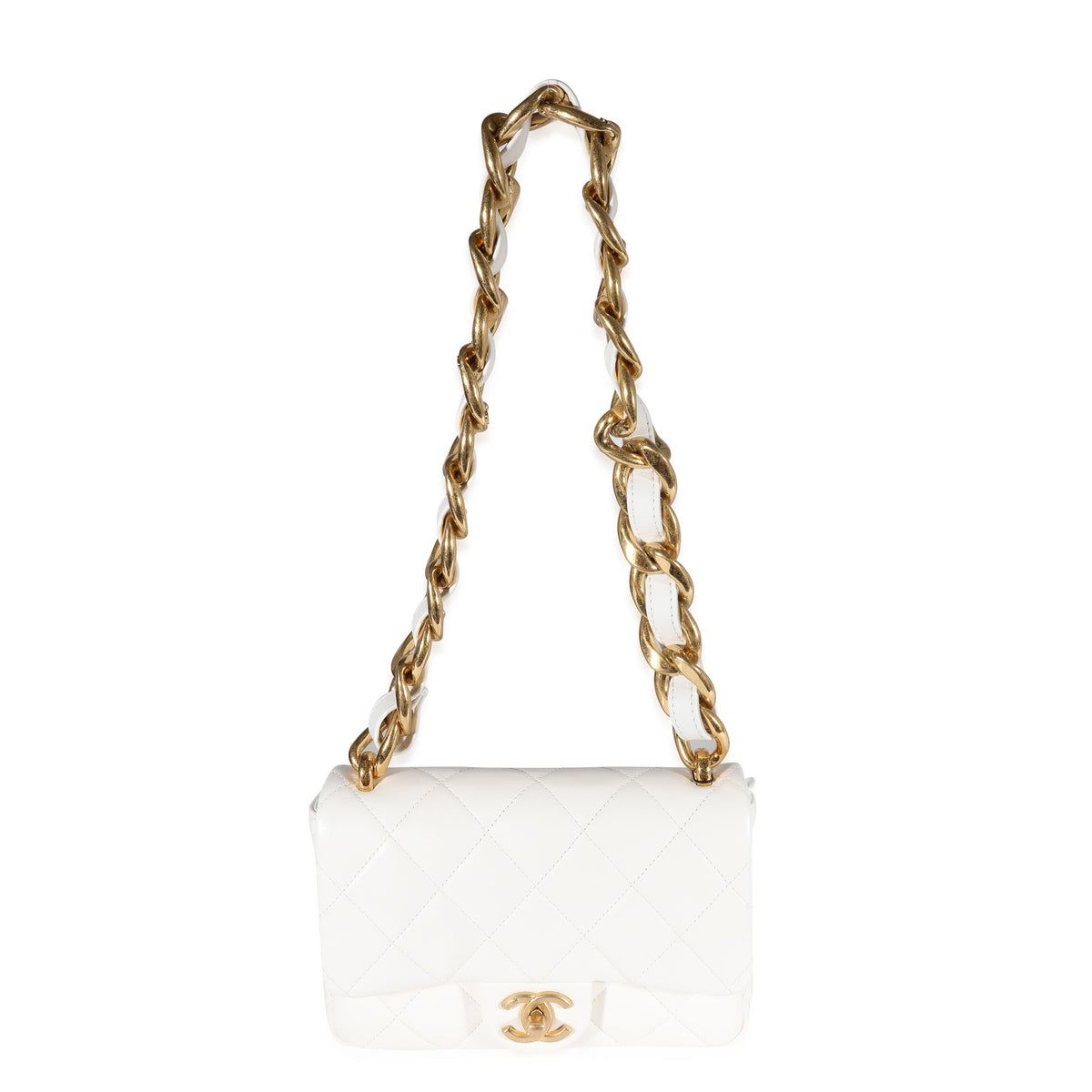 CHANEL White Quilted Lambskin Small Funky Town Flap Bag