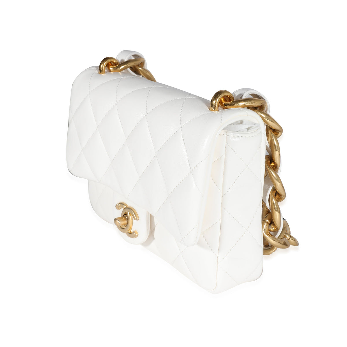 CHANEL White Quilted Lambskin Small Funky Town Flap Bag