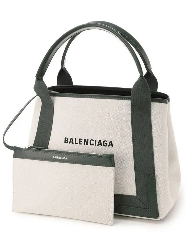 Luxury Balenciaga  Cabas Logo Canvas Small Tote Bag Dark Khaki